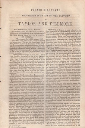Item #26367 Arguments in Favor of the Support of Taylor and Fillmore. Caleb B. Smith, of Indiana