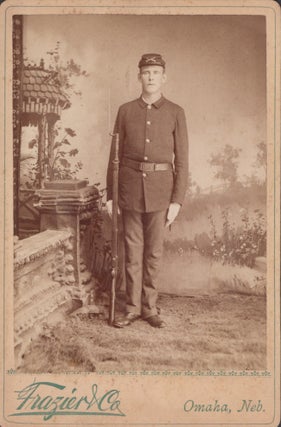 Item #26452 Vintage photograph portrait of man in full military uniform taken in Omaha, Nebraska....