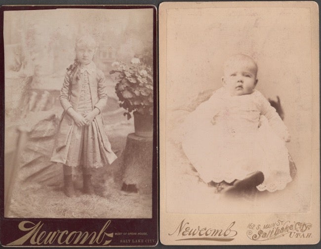 Item #26938 Vintage Girl Portrait and Baby Portrait by Newcomb Photographer of Salt Lake City. Newcomb, Photograph, Salt Lake City.