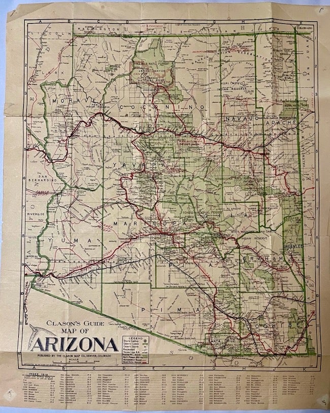 Item #26940 Clason's Guide Map of Arizona. Clason Map Co.