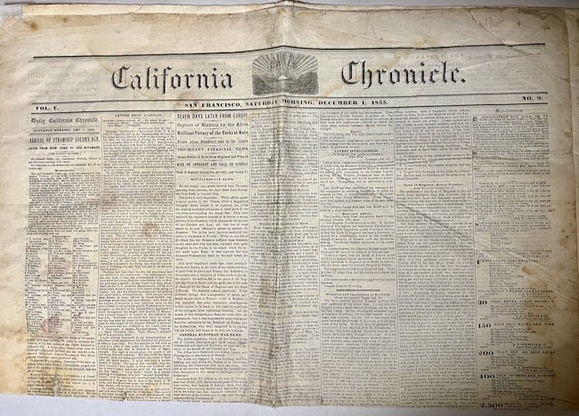 Item #26942 California Chronicle. San Francisco, Saturday Morning December 1, 1855. Frank Soule and Co.