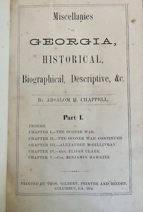 Miscellanies of Georgia, Historical, Biographical, Descriptive, Etc.