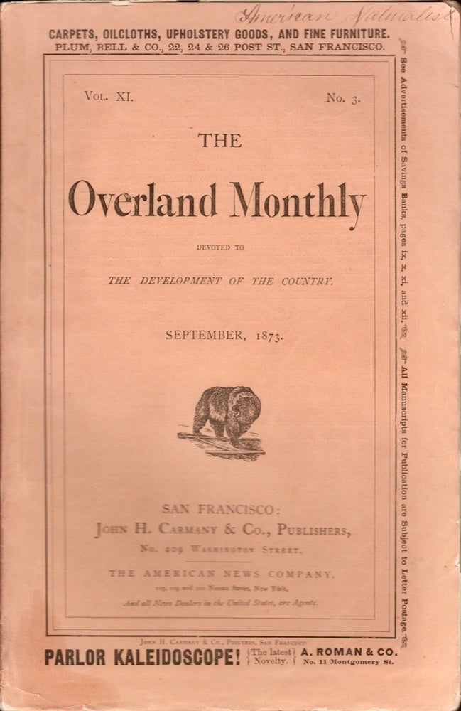 Item #27147 The Overland Monthly Devoted to the Development of the Country. Vol. XI. No. 3. John H. Carmany, Publishers Co.