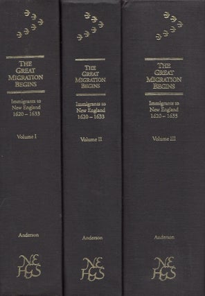 Item #27215 The Great Migration Begins Immigrants to New England 1620-1633. Three Volumes. Robert...