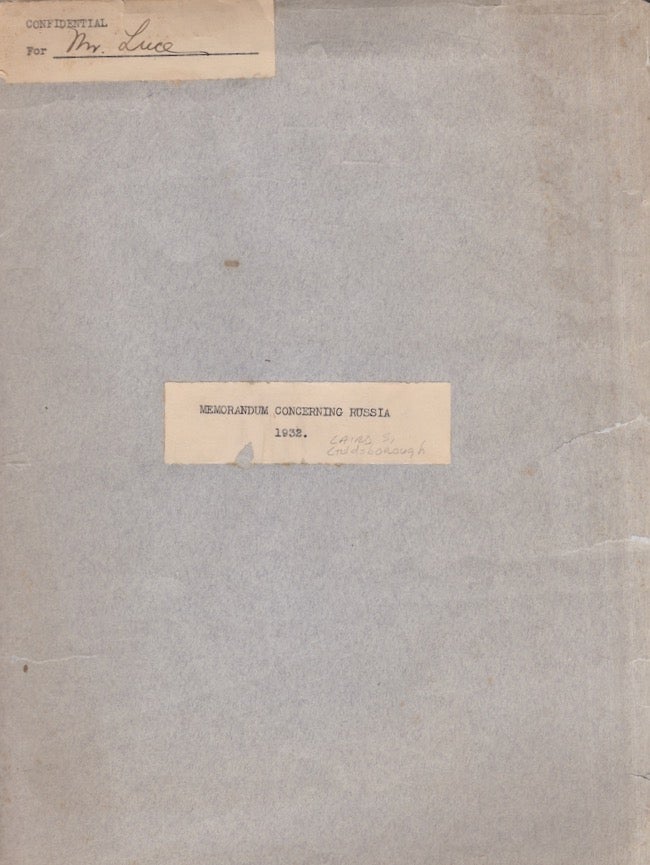 Item #27685 Confidential for Mr. Luce: "Memorandum Concerning Russia" 1932. Laird Goldsborough, Henry Luce, Russia, African Americans.