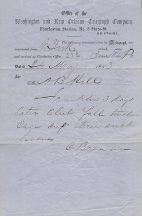 Item #27715 May 24th, 1853 communication dispatch from the Office of the Washington and New...