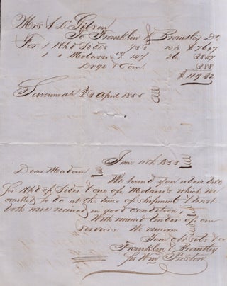 Item #28348 1853 Savannah, Ga. Receipt from Franklin & Brantley written to Mrs. S. L. Gibson for...