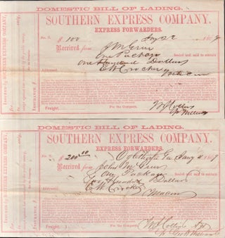 Item #28351 1869 Pair of Domestic Bills of Lading. Cash Received from John M. Green and Addressed...