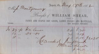Item #28352 1862 Augusta, Georgia Confederate era receipt for goods bought from William Shear....