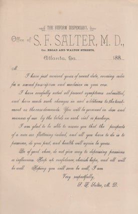 Item #28353 Ca. 1880's Printed broadside from "The Reform Dispensary Office of S. F. Salter,...
