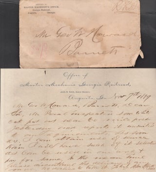 Item #28354 1889 Note written on printed form "Office of Master Mechanics Georgia Railroad, John...