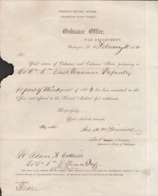 Item #28357 1865 Civil War Ordinance Office War Department Washington D.C. Form for the return of...