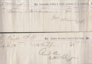 Item #29241 (6) 1872-3 Freight Receipts form Georgia and Alabama Rail Road Companies. Central...