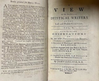 Item #29459 A View Of the Principal Deistical Writers That Have Appeared in England in the last...