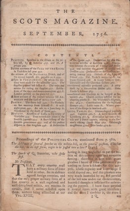 Item #29648 The Scot's Magazine. September, 1756. Contents cover Virginia Governor Dinwiddie's...