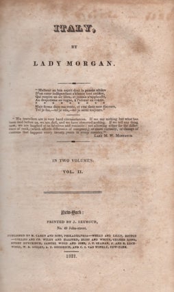 Item #30276 Italy. In Two Volumes. Vol. II. Lady Morgan