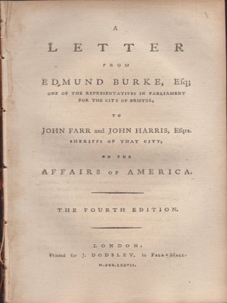 Item #32439 Edmund Burke. Five 18th Century Letters and Speeches. Edmond Burke, British...