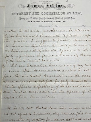 1882 Letter Addressed to Governor Benjamin Conley of Georgia concerning "Proposition for Republican Adjustment"