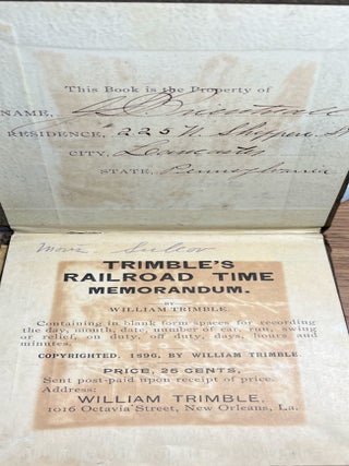 Item #34665 Trimble's Railroad Time Memorandum. Railroads, William Trimble, J S. Brientnall?