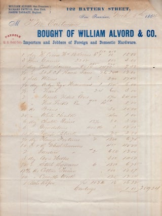 Item #35361 1864 San Francisco Receipt rom William Alvord & Co. Importers and Jobbers of Foreign...