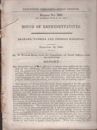 Item #35373 Alabama, Florida and Georgia Railroad. February 18, 1848. Transportation, Railroads,...