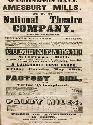 Item #35626 Washington Hall, Amesbury Mills. Old National Theatre Company, From Boston. (Mid 19th...