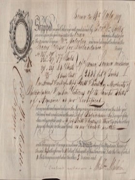 Item #36371 1809 shipping document for goods being shipped from Bremen, Germany via the River...