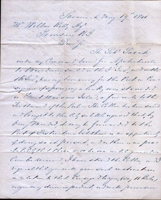 Item #7073 Letter from the Captain of the Schooner Sarah to Agent Wilbut Kelly in Providence...