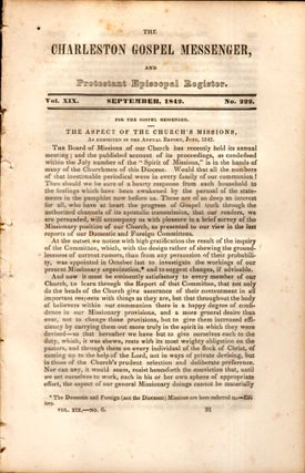 Item #8285 The Charleston Gospel Messenger, and Protestant Episcopal Register September, 1842....