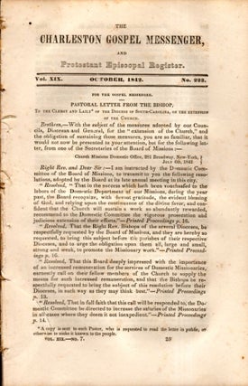 Item #8286 The Charleston Gospel Messenger, and Protestant Episcopal Register October, 1842....