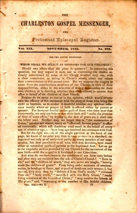 Item #8287 The Charleston Gospel Messenger, and Protestant Episcopal Register November, 1842....