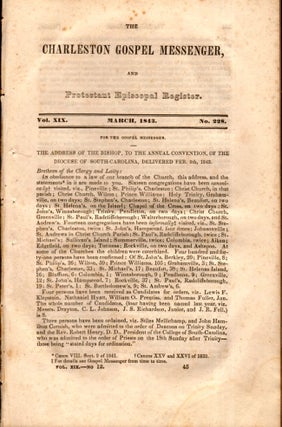 Item #8289 The Charleston Gospel Messenger, and Protestant Episcopal Register March, 1843....