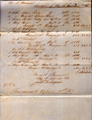 Item #8582 Civil War Era Southern Rice Receipt dated April 10th, 1861 Savannah, Georgia. Mr. S....